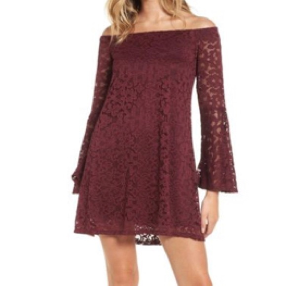 As U Wish Off the Shoulder Maroon Lace Dress - Picture 1 of 8